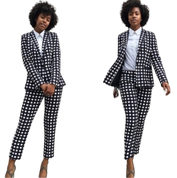 Nwot Banana Republic Dark Navy Black/White Gingham Collared Blazer - Picture 10 of 17